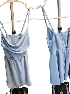 Light Blue Mini Dress with Cowl Neck